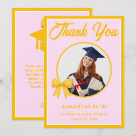 Tarjeta De Agradecimiento Lazo de gingham amarillo Foto Graduación