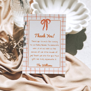 Tarjeta De Agradecimiento Lazo de gingham naranja dibujado a mano Cumpleaños
