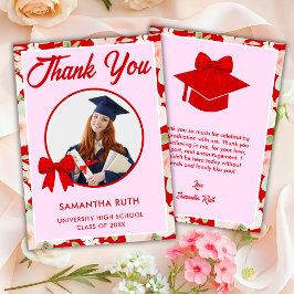 Tarjeta De Agradecimiento Lazo de gingham rojo de flor silvestre Foto Gradua
