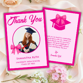 Tarjeta De Agradecimiento Lazo de gingham rosa intenso Foto Graduación