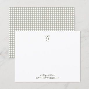 Tarjeta De Agradecimiento Lazo de Gingham verde salvia elegante personalizad
