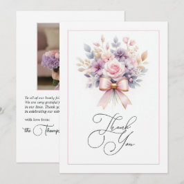 Tarjeta De Agradecimiento Lazo Floral Elegante Cumpleaños 1 Niña Foto
