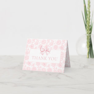 Tarjeta De Agradecimiento Lazo Floral Rosa Claro Cumpleaños Niña Plegable