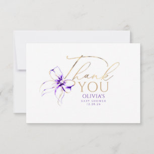 Tarjeta De Agradecimiento Lazo Morado Elegante Caligrafía Gracias