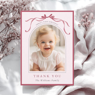 Tarjeta De Agradecimiento Lazo rojo rosa sonrojado Foto de cumpleaños minima