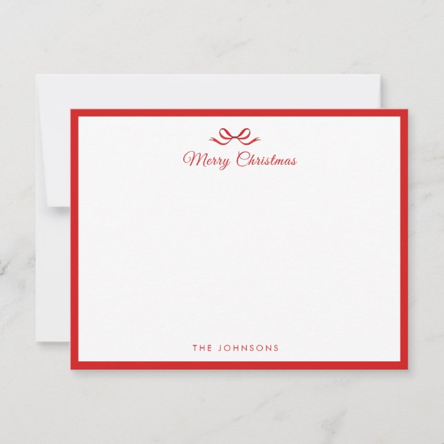 Tarjeta De Agradecimiento Lazo rojo simple y Navidad de borde (Anverso)