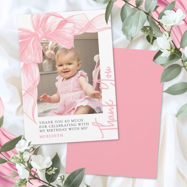 Tarjeta De Agradecimiento Lazo Rosa (Pink Bow Thank You Card)