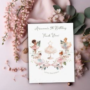 Tarjeta De Agradecimiento Lazo Rosa Caprichoso y Bailarina de Acuarela Cumpl