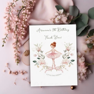 Tarjeta De Agradecimiento Lazo Rosa Caprichoso y Bailarina de Acuarela Cumpl