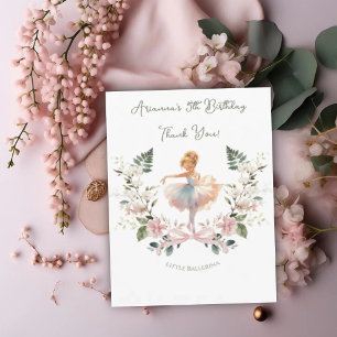 Tarjeta De Agradecimiento Lazo Rosa Caprichoso y Bailarina de Acuarela Cumpl