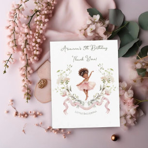 Tarjeta De Agradecimiento Lazo Rosa Caprichoso y Bailarina de Acuarela Cumpl