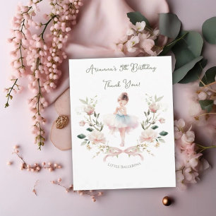 Tarjeta De Agradecimiento Lazo Rosa Caprichoso y Bailarina de Acuarela Cumpl