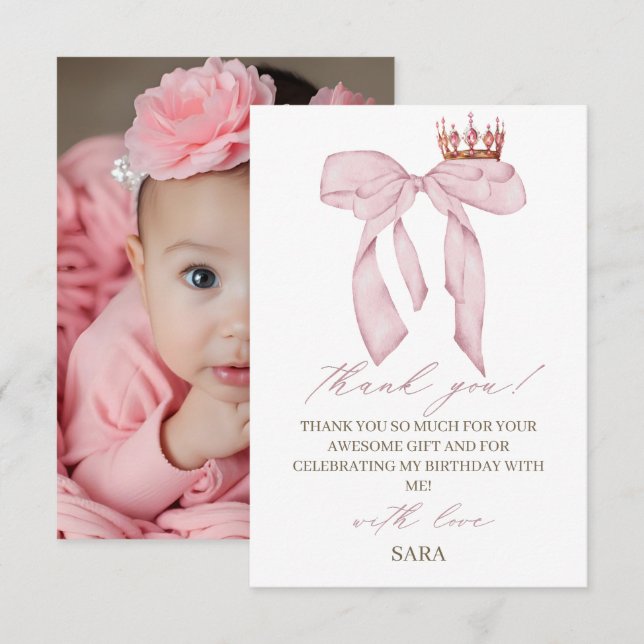 Tarjeta De Agradecimiento Lazo Rosa Cumpleaños 1 (Anverso / Reverso)