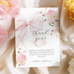 Tarjeta De Agradecimiento Lazo Rosa de Bebé en Flor