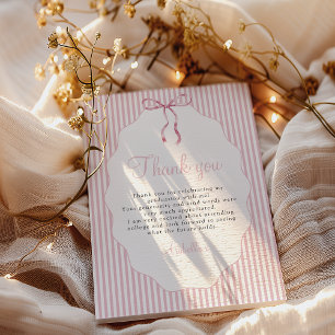 Tarjeta De Agradecimiento Lazo rosa dulce con rayas finas para graduación