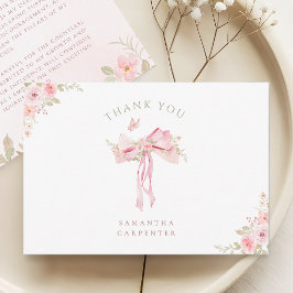Tarjeta De Agradecimiento lazo rosa FLORAL foto graduación