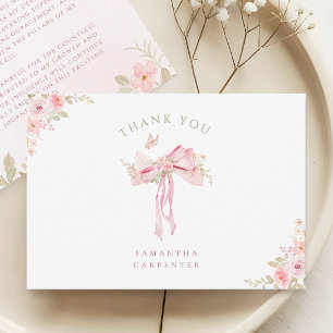Tarjeta De Agradecimiento lazo rosa FLORAL foto graduación
