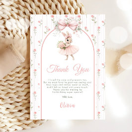 Tarjeta De Agradecimiento Lazo rosa y floral Algún conejo cumple un año 1er