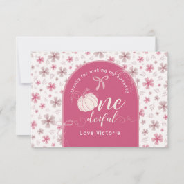 TARJETA DE AGRADECIMIENTO LAZO ROSA Y FLORES DE CALABAZA DE CAÍDA DE ARCO CU