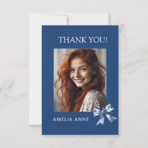 Tarjeta De Agradecimiento Lazos Azules Elegantes y Modernos Foto de Graduaci