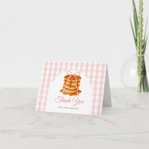 Tarjeta De Agradecimiento Lazos y Brunch Panqueque Rosa 1er Cumpleaños Gingh