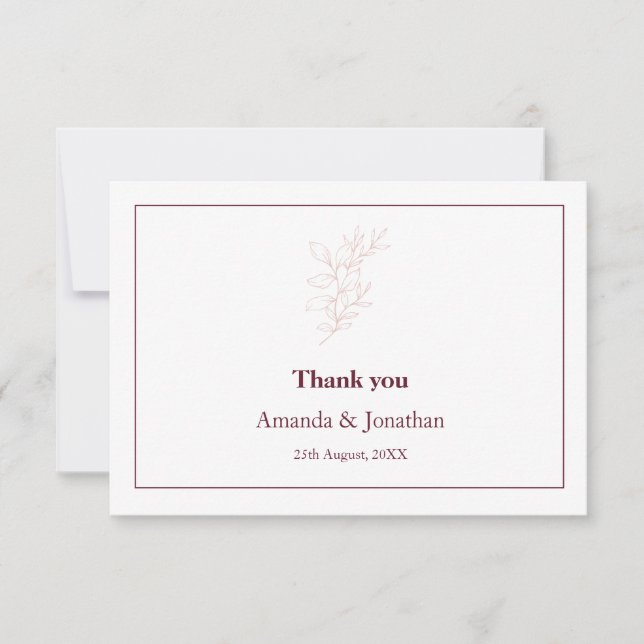 Tarjeta De Agradecimiento Leaf blanco limpio y rosa simple | Boda moderno (Anverso)