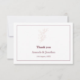 Tarjeta De Agradecimiento Leaf blanco limpio y rosa simple | Boda moderno