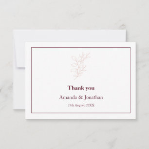 Tarjeta De Agradecimiento Leaf blanco limpio y rosa simple   Boda moderno