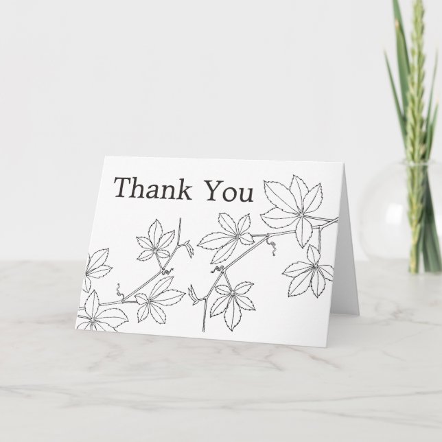 Tarjeta De Agradecimiento Leafs florales Black & White Gracias (Anverso)