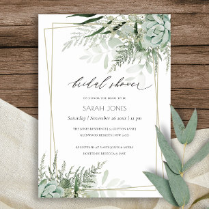 Tarjeta De Agradecimiento Leafy Fern Succulent Frame Bridal Shower Invite