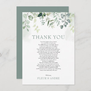 Tarjeta De Agradecimiento Leafy Sage Green Eucalyptus Garden Wedding