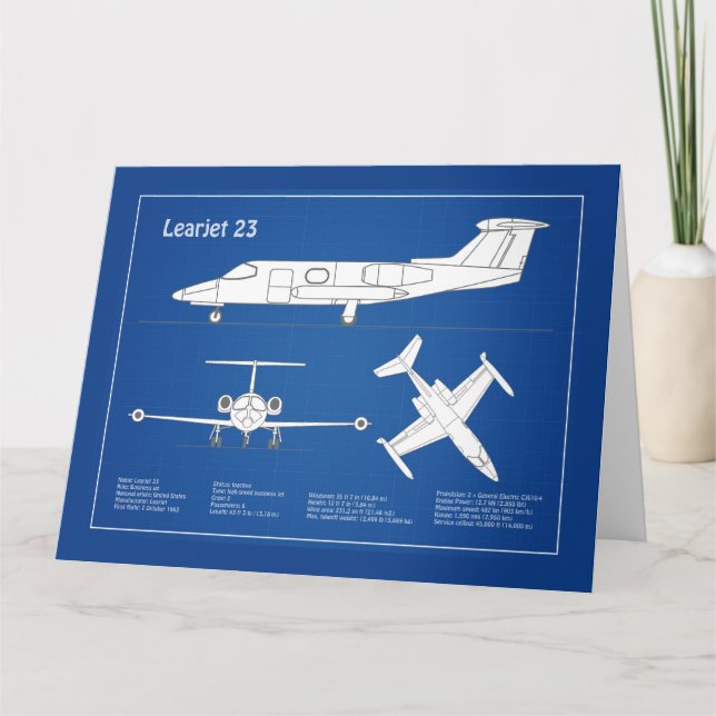 Tarjeta De Agradecimiento Learjet 23 - Planes de dibujo del avión ABD (Anverso)