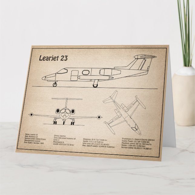 Tarjeta De Agradecimiento Learjet 23 - Planes de dibujo para avión SD (Anverso)