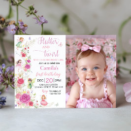 Tarjeta De Agradecimiento Leche floral rosa primer cumpleaños foto invitació