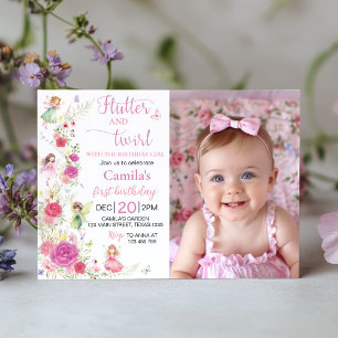 Tarjeta De Agradecimiento Leche floral rosa primer cumpleaños foto invitació