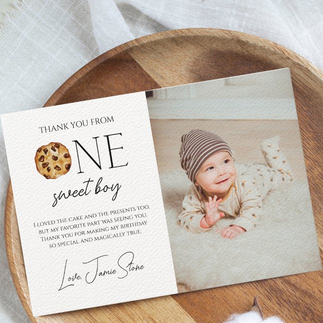 Tarjeta De Agradecimiento Leche y Galletas Cumpleaños del Dulce Niño (One Sweet Boy First Birthday Thank You Card)