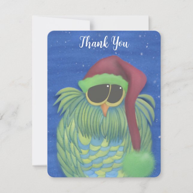 Tarjeta De Agradecimiento Lechuza Adorable con Santa Hat (Anverso)