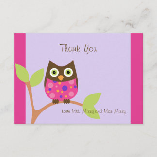 Tarjeta De Agradecimiento Lechuza rosa Baby Shower Invitación-hotpink por pe