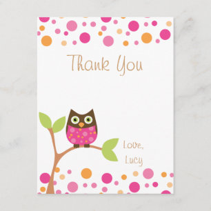 Tarjeta De Agradecimiento Lechuza Rosa-Lechuza Caliente Por Petición-Gracias