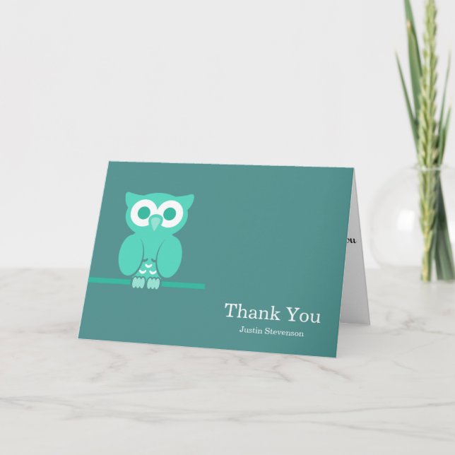 Tarjeta De Agradecimiento Lechuza Verde Marrón Gracias (Anverso)