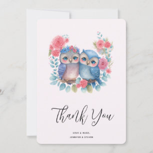 Tarjeta De Agradecimiento Lechuzas enamoradas sentadas en una rama de árbol