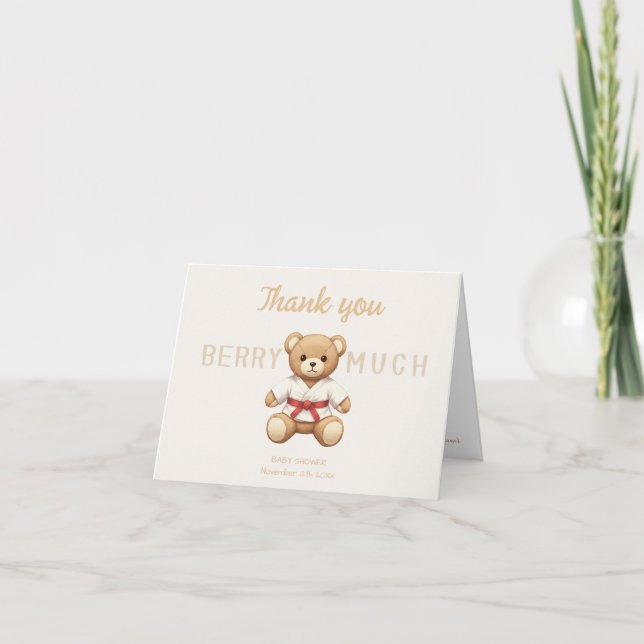 Tarjeta De Agradecimiento Legendary Red Belt Judo Bear – Baby Shower (Anverso)