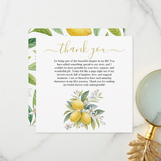 Tarjeta De Agradecimiento Lemon Blossom Bridal Shower Thank You Card (Anverso/Reverso In Situ)