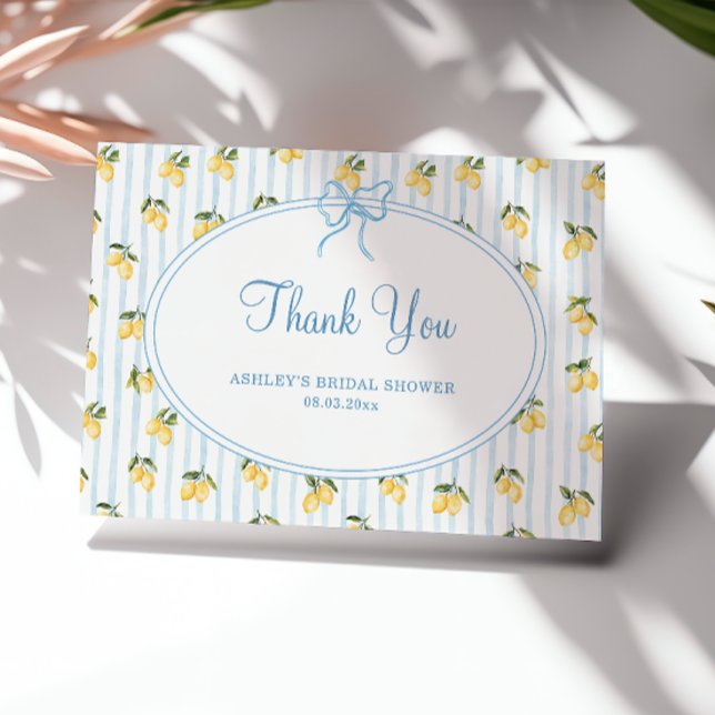 Tarjeta De Agradecimiento Lemon Blue Italian Bridal Shower (Subido por el creador)