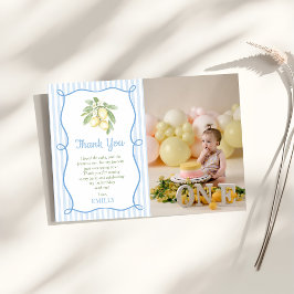 Tarjeta De Agradecimiento Lemon Blue Stripes Birthday Flat Thank You Card