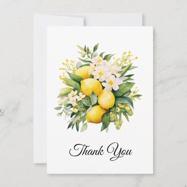 Tarjeta De Agradecimiento Lemon Bouquet with White Blossoms Thank You (Anverso)