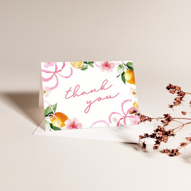 Tarjeta De Agradecimiento Lemon & Bows Whimsical Girls Baby Shower (Lemon & Bows Girls Baby Shower Thank You Card)