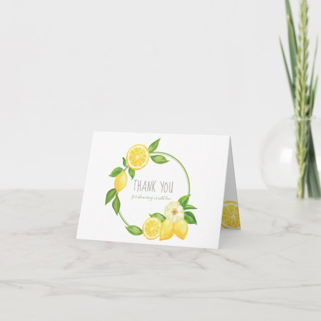 Tarjeta De Agradecimiento Lemon Citrus Gender Neutral Baby Shower Gracias (Anverso)