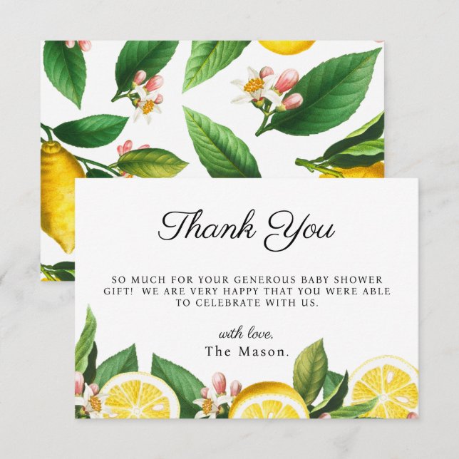 Tarjeta De Agradecimiento Lemon Citrus Gracias Baby Shower (Anverso / Reverso)