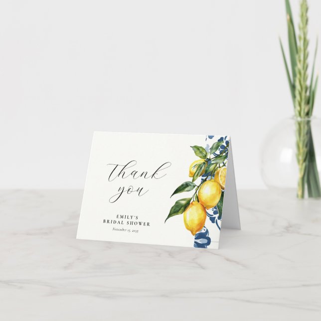 Tarjeta De Agradecimiento Lemon Citrus Positano Ducha de Novias Italiana (Anverso)